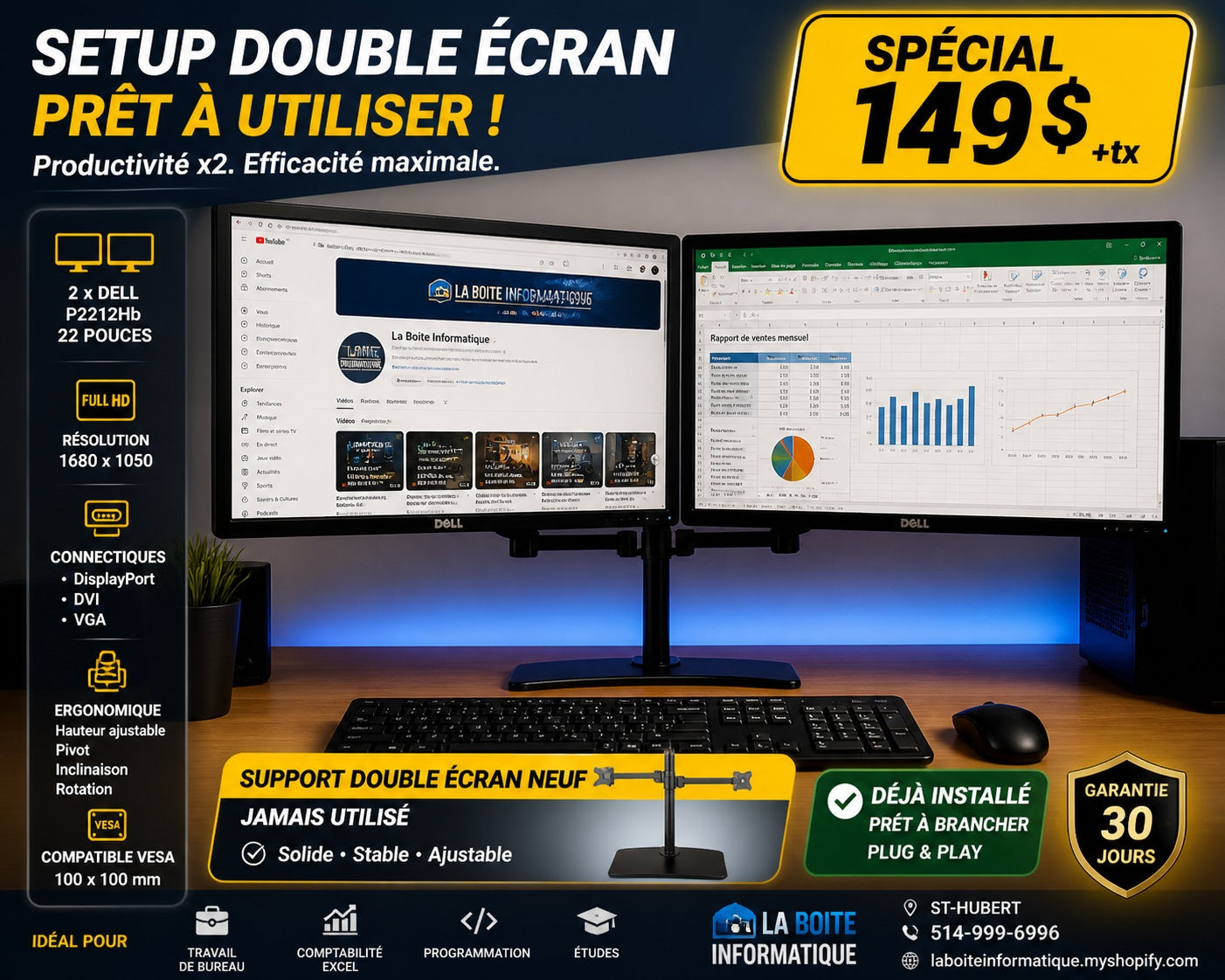 Del Computer Setup 🖥️ Setup Double Écran Dell P2212Hb 22