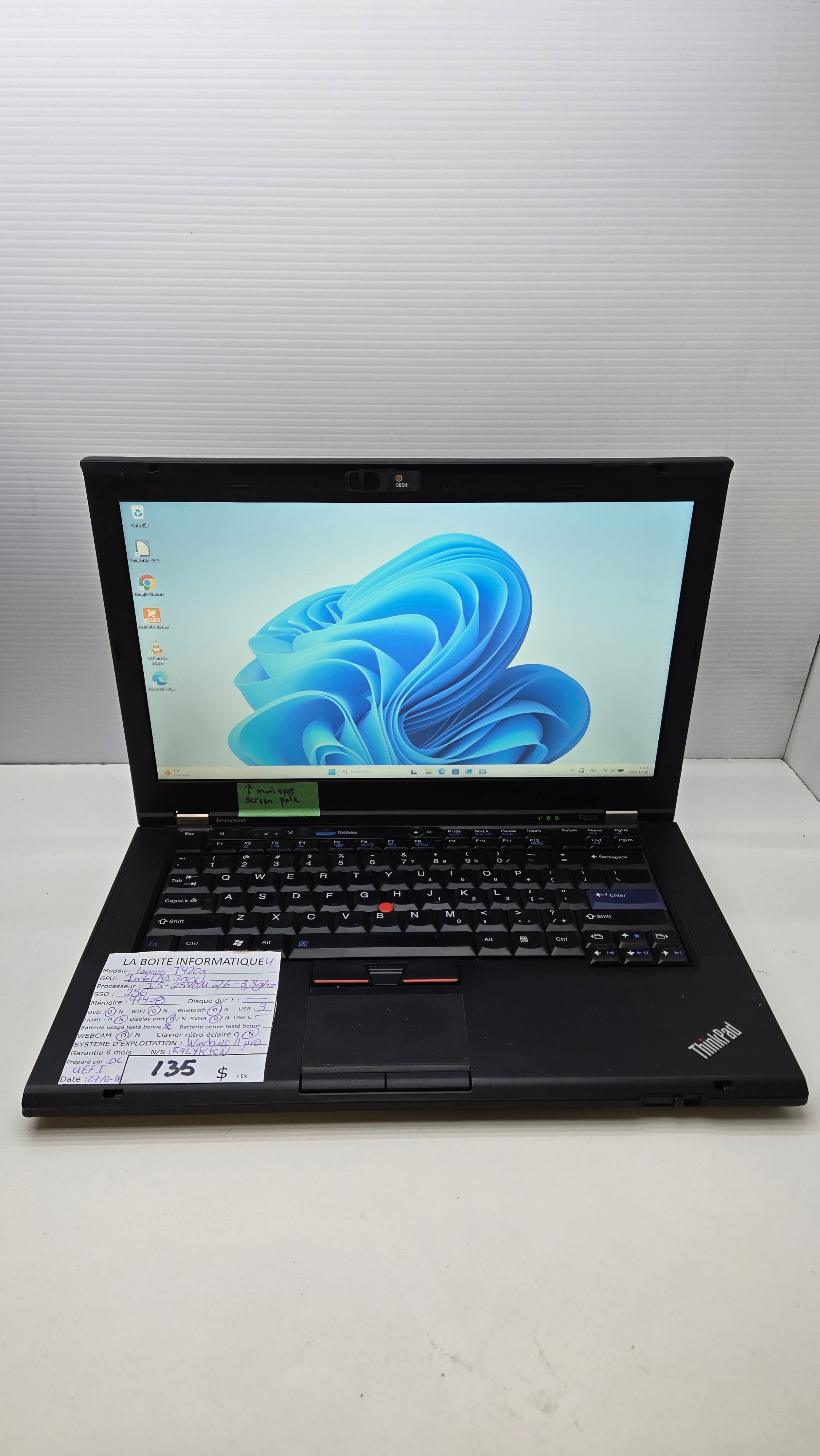 Lenovo ThinkPad T420s ouvert — clavier et écran